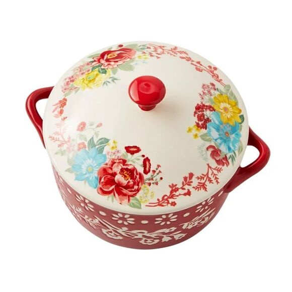 🦋 New Pioneer Woman Fancy Flourish Round Ceramic Casserole Dish with Lid - Picture 5 of 8